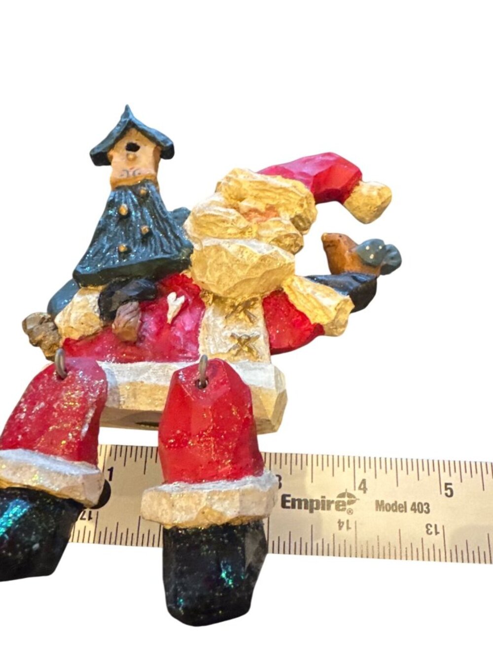 Kurt S Adler Snowtown Sitting Santa With Bird Dangling Legs Shelf Sitter w/Box - Picture 13 of 14